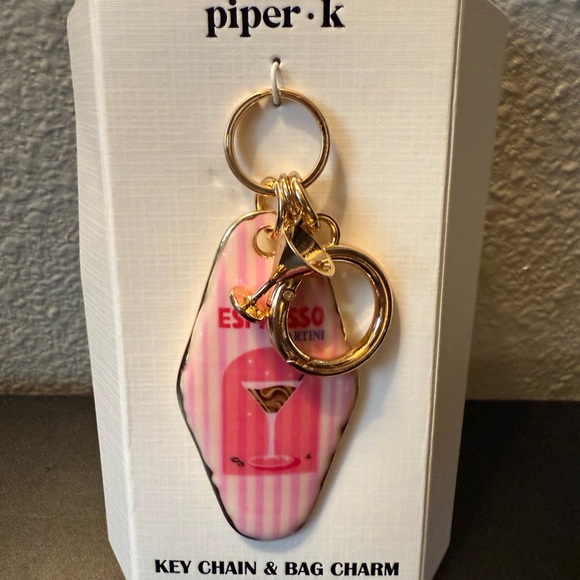 Piper K Accessories - Piper K Pink and Gold Key Chain Bag Charm Espresso Martini